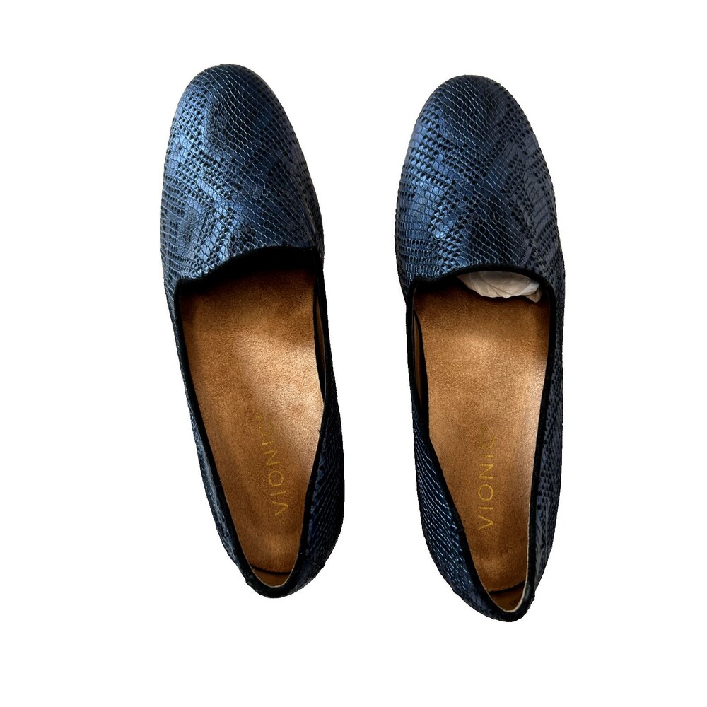 EUC Host Pick 🎉 Vionic Leather Willa II Slip On Loafers Blue Metallic Snake $130 - Picture 2 of 5